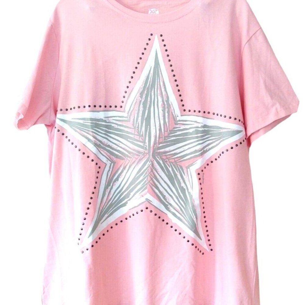 XRay Jeans Pink Star Studded T-Shirt Men's XL Cotton Blend Crewneck NWT